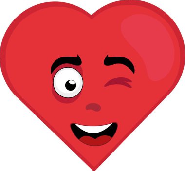 Vektör illüstrasyon duygu simgesi karakter kalp çizgi filmi neşeli bir ifade ve göz kırpan bir göz