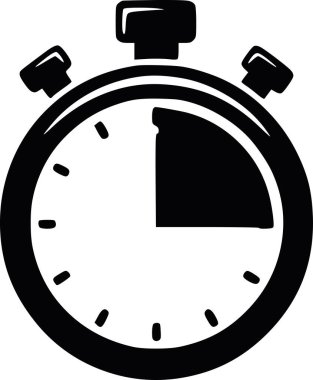 Siyah ve beyaz kronometre ikonu vektör çizimi, zaman, hız, geri sayım ve üretkenlik kavramları için idealdir