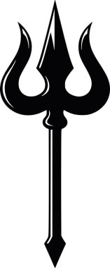 Vektör illüstrasyonu siyah ve beyaz trishula mızrak sembolü, Şiva 'nın kutsal sembolü, Hinduizm, maneviyat ve mitoloji kavramları için ideal.