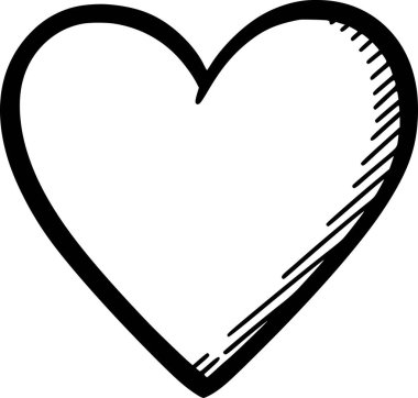 siyah ve beyaz kalp karalaması. Kabataslak hatlar ve gölgeli ayrıntılar oluşturmak için katı siyah dolguları kullanarak elle çizilmiş bir vektör çizimi