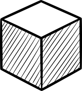 siyah ve beyaz 3d küp karalama, elle çizilmiş bir vektör illüstrasyonu sert siyah dolgular kullanarak kabataslak çizgiler ve köşegen kapak gölgelemesi oluşturur