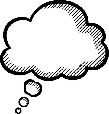 Siyah beyaz düşünce bulut karalaması. Kabataslak çizgiler ve kapak gölgeleme simülasyonu için siyah dolgu şekilleri kullanarak elle çizilmiş vektör çizimi