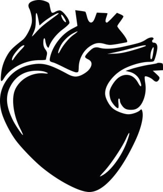 vector illustration of a realistic human heart, black silhouette design with empty spaces for anatomical details, minimalist medical graphic