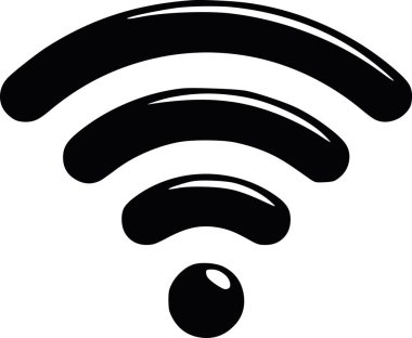 Yüksek hızlı kablosuz internet bağlantısını temsil eden sert dalgalı yaratıcı Wi-Fi işareti. Elle çizilmiş siyah mürekkep vektörü. Beyaz dolgu yok, sadece siyah şekiller. simge gösterimi
