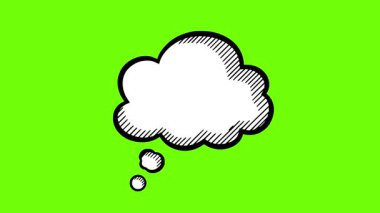 Çizim siyah-beyaz konsept ikon düşünce bulutu animasyonu, yeşil krom anahtar arkaplan ekranında