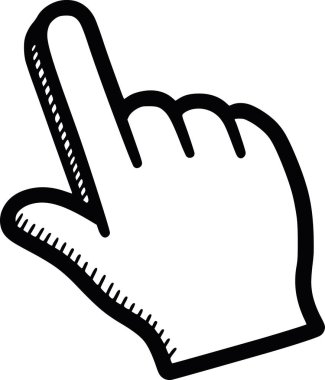 el yapımı bilgisayar imleci fare imleci, elle çizilmiş. Web gezinti ve tıklama için siyah mürekkep vektör çizimi. Beyaz dolgu yok, sadece siyah şekiller.