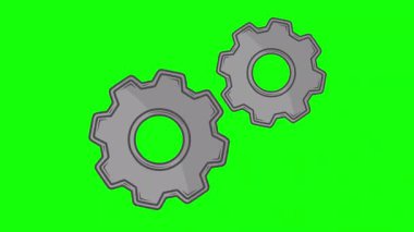 Dönen dişlilerin 2B animasyonu, video düzenleme için alfa kanalı ile yeşil renkli bir arka plan ekranında yumurtadan çıkan detayların yer aldığı mekanik bir sürecin çizimi