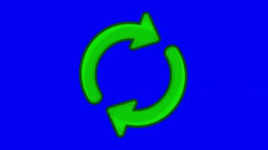 Bir el çizilmiş yeşil yenilenme güncelleme sembolünün 2B animasyonu, video projelerine kolay entegrasyon için mavi krom anahtar arka planını içerir