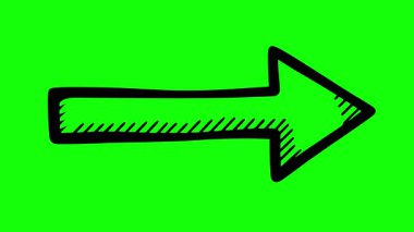 Sağ tarafı gösteren el yapımı bir ok. Doldurulmuş siyah mürekkep taslak stili. Krom anahtar yeşil arkaplan üzerinde yüksek kalite simge kolay video kaplama ve birleştirme