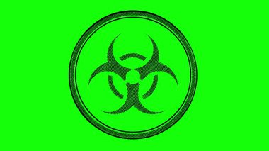 Elle çizilmiş biyolojik tehlike sembolü. Krom anahtar yeşil arka planda dolgu dokusu olan siyah mürekkep çizimi. Bilim, sağlık uyarısı ve güvenlik kavramları için mükemmel. Ayrıntılı teknik çizim biçimi