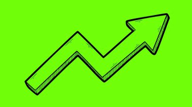 Büyümeyi ve başarıyı simgeleyen, el yapımı bir ok. Krom anahtar yeşil arka planda doldurulmuş siyah mürekkep çizimi. İş, finans ve olumlu ilerleme kavramları için ideal