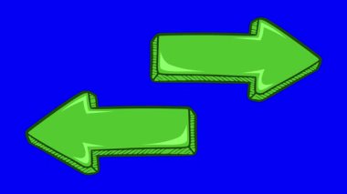 Yüksek kalite 4K el yapımı yeşil oklar zıt yönleri gösteriyor. Mavi renkli anahtar arka plan ekranlı 2D animasyon. Seçim ve gezinti için mükemmel