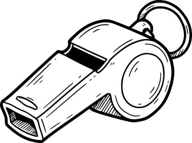 El çizimi düdük vektörü şeffaf arkaplanda izole edildi. Siyah dolgu stili, beyaz dolgu ya da vuruş yok. Koç, hakem, güvenlik ve eğitim tasarımı için spor sembolü