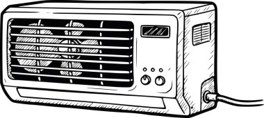 Siyah dolgulu minimalist elle çizilmiş klima vektör simgesi. Ev ve konfor için ayrı sistem çizimi. Beyaz dolgu ya da arkaplan içermiyor