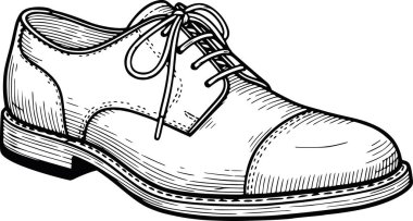 Beyaz arkaplanı veya moda ve iş tasarımları için doldurduğu siyah dolgu tarzında el çizimi klasik ayakkabı illüstrasyonu