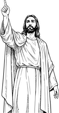 Ayrıntılı el çizimi İsa vektör illüstrasyonunu siyah çizgi sanatı ile gösteriyordu. profesyonel grafik temiz kullanım için beyaz dolgu ya da arkaplan içermiyor