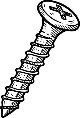 Elle çizilmiş siyah dolgulu metal güç vida ikonu ve endüstriyel çizim için beyaz dolgu yok