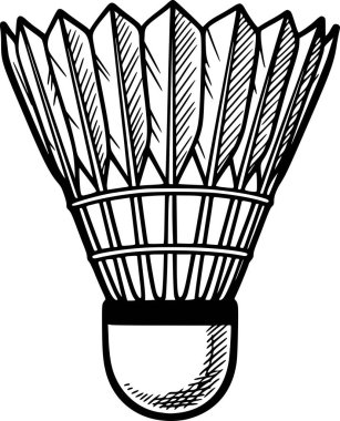 El çizimi badminton mekik simgesi siyah dolgulu ve üst düzey tasarım için beyaz dolgu yok