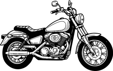 Profesyonel el çizimi, siyah dolgulu motosiklet çizimi ve kolay şeffaflık için beyaz dolgu yok.