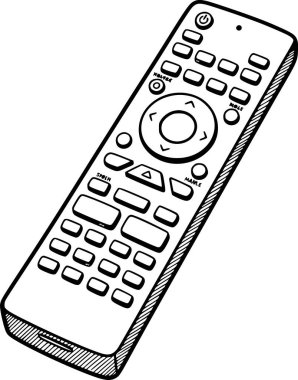 Elle çizilmiş televizyon uzaktan kumandası çizim stili siyah dolgu ve profesyonel tasarım için beyaz dolgu içermiyor