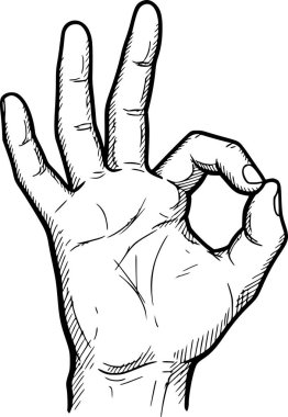 El çizimi Tamam el işareti çizelgesi çizimi ve çok yönlü tasarım için beyaz arkaplan dolguları yok