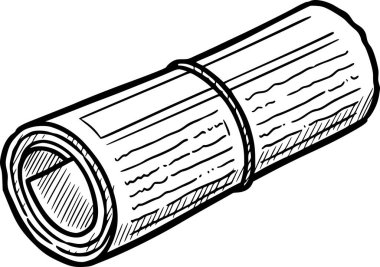 Kara Dolgu çizimi olan el çizimi gazete simgesi ve haber medyası ve iletişim kavramları için beyaz arkaplan yok