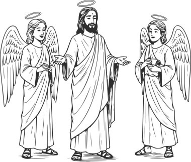 İsa Mesih 'in beyaz dolgusu ve siyah çizgili sanat tarzı olmayan iki kanatlı meleğinin el çizimi.