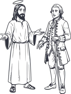 İsa 'nın el çizimi tasviri ve Aziz Germain' i siyah dolgulu say ve kolay düzenleme ve şeffaflık için beyaz dolgu olmasın.