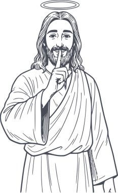 İsa 'nın haleyle yaptığı sessiz jestin ayrıntılı siyah çizgisi çizimi. Kolay maskeleme ve profesyonel tasarım projeleri için beyazı olmayan el çizimi biçimi