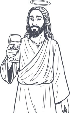 İsa Mesih 'in elinde siyah dolgu çizgileri olan bir şarap kadehi tutarken resmedilmiş el resmi ve maske takmak için beyaz dolgu yok.