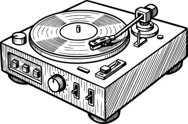 Şeffaf kaplamalar için beyaz dolguları olmayan siyah doldurmalı vinil pikabın el çizimi çizimi çizimi çizimi