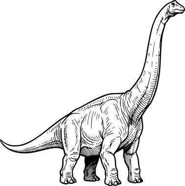 El çizimi brachiosaurus dinozor çizimi siyah dolgularla çizim tarzı ve şeffaf kaplama için beyaz dolgu yok