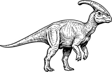 profesyonel el çizimi parasaurolophus dinozor çizimi siyah dolgu darbeleriyle ve klasik mürekkeple kolayca kaplamak için beyaz dolgu yok