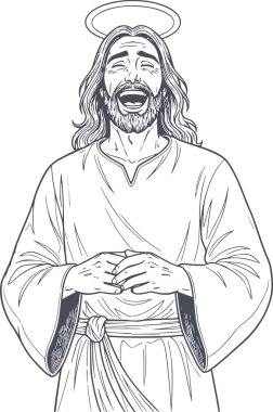 Kara Dolgu, gülen İsa 'nın resimlerini çizmiş. Herhangi bir arka plan tasarımına kolayca entegre olabilmek için beyaz dolguları olmayan mutlu dini portreler