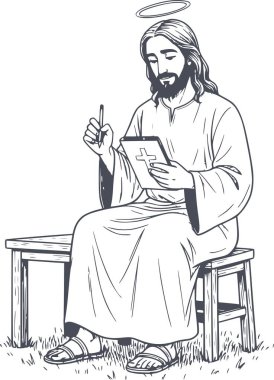 İsa 'nın çizdiği el çizimi bir deftere siyah dolgu çizgileri ve yaratıcı tasarım için beyaz doldurma yok. İlahi ilhamın sembolünü kullan.