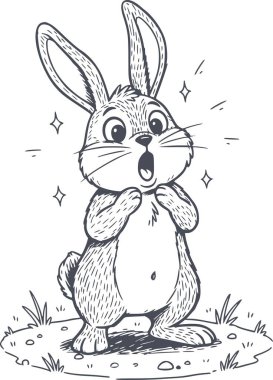 Şaşırtıcı tavşan karakteri elinde siyah dolgu çizgileri ile çizilmiş ve beyaz dolgular çok yönlü tasarım projeleri sembolü simgesi için mükemmel değil