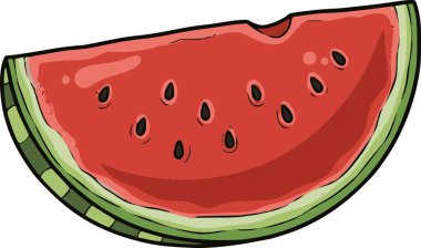 Yeni bir organik görünüm ikonu için çizilmiş el çizgileri ve iç şekilleri simüle eden siyah doldurmalı farklı renkler içeren bir karpuz diliminin profesyonel vektör çizimi