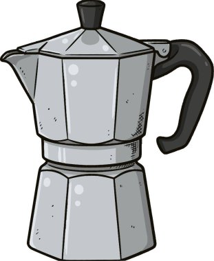 Mutfak ve kafe tasarımı için siyah dolgu elementleri olan bir moka demlik kahve makinesinin profesyonel vektör çizimi