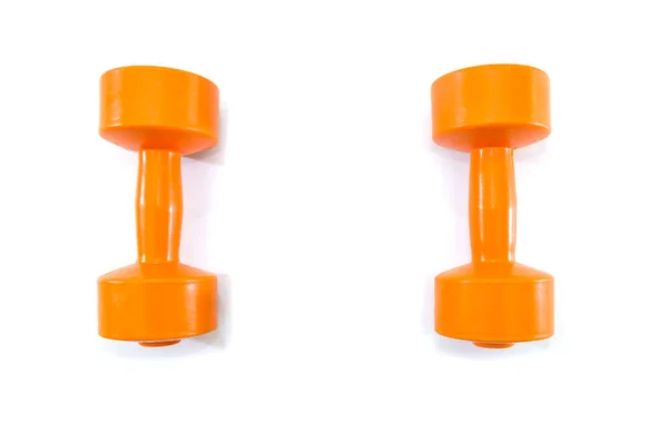 Two Orange Dumbbells White Background — Stock Photo, Image