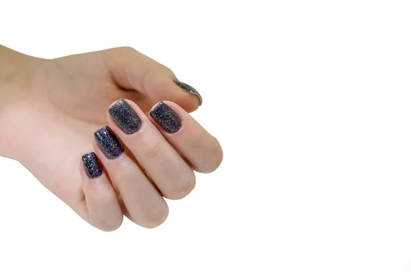 Stylowy Modny Manicure Kobiet Piękna Ręka Młodej Kobiety Białym Tle — Zdjęcie stockowe