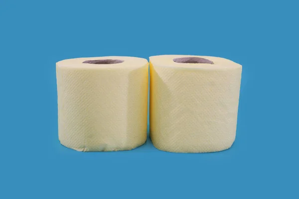 Yellow Rolls Toilet Paper Blue Background — Stock Photo, Image