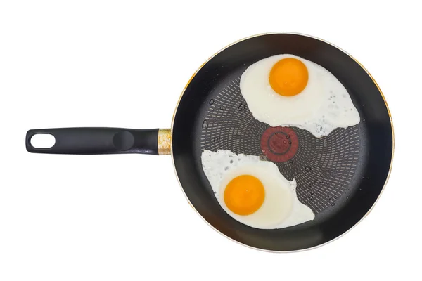 Two Fried Eggs Frying Pan Isolated White View Fried Eggs — Stock Photo, Image