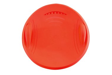 Kış tatili için yuvarlak plastik kızak beyaza izole edilmiş.