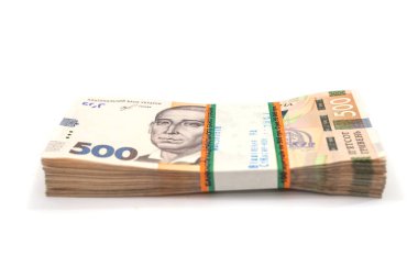 Beyaz üzerinde Ukrayna hrivniası demeti.