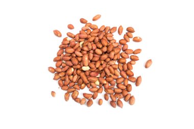 Beyaz arka planda fıstıklar. Yukarıdan görüntüle.