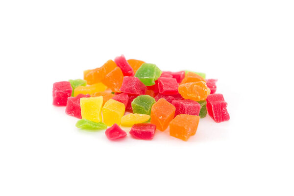 colored candied fruits on a white background.