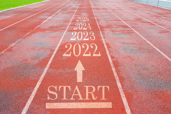 Pista Atletismo Roja Con Concepto Año Nuevo 2022 — Foto de Stock