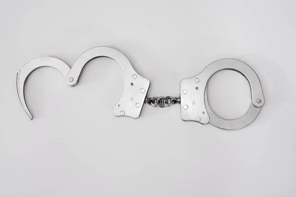 Gray Metal Handcuffs White Background Crime Concept — Stock Photo, Image