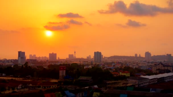 Solnedgång Över Den Moderna Staden Pattaya Thailand Solen Faller Över — Stockvideo