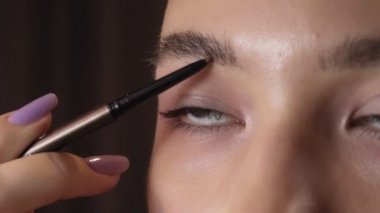 Yakından çekilmiş genç bir kadının yüzü. Profesyonel şekillendirme kaşları. Güzel saç tasarımı..